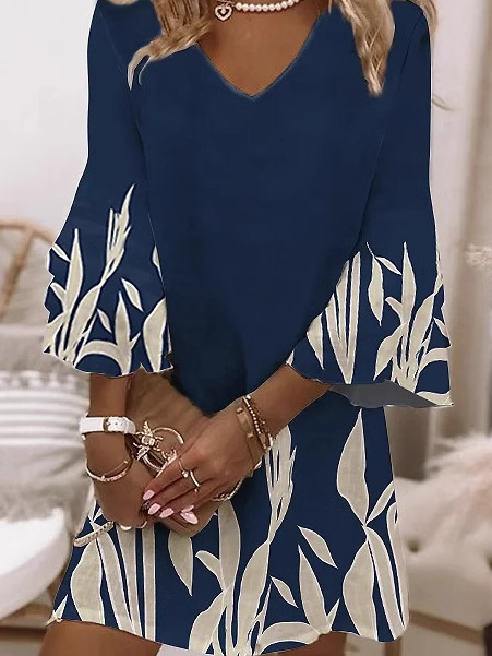 V Neck Casual Dress With No