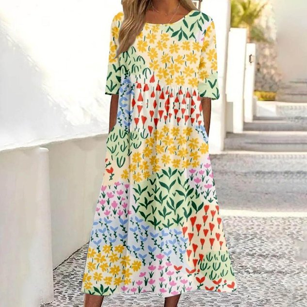 3D Printing Loose Simple Crew Neck Dress With No