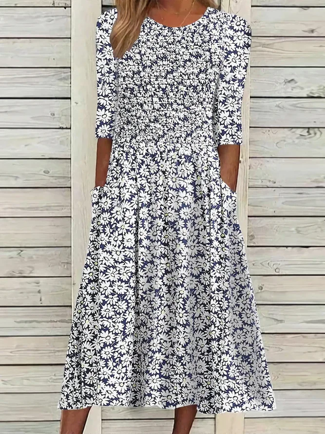 Women's Short Sleeve Summer As Picture Floral Printing Crew Neck Daily Going Out Casual Maxi H-Line Shift Dress Dress