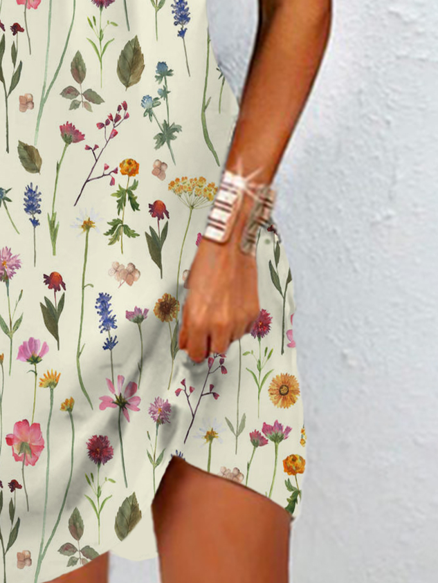 Floral Print Short Sleeve Crew Neck Dress