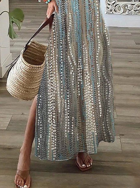 Women's Spring and Summer Printed Casual V-Neck Short Sleeve Dress