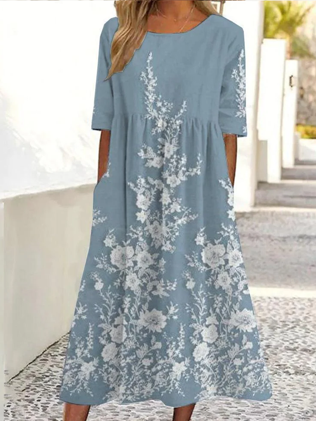 Crew Neck Vacation Dress With No