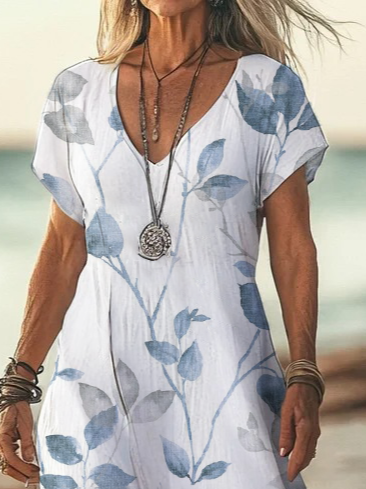 Women's Floral Print Casual V-Neck Short Sleeve Dress