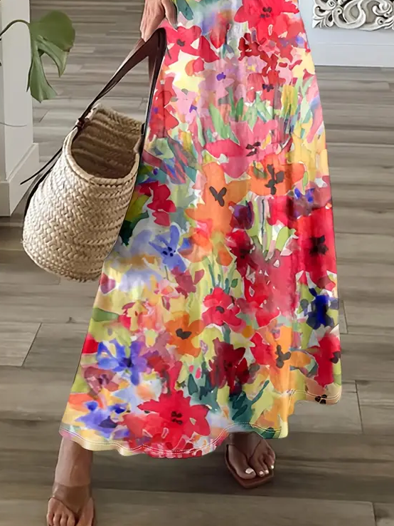 Women's Spring Summer Floral Print Casual V Neck Short Sleeve Dress