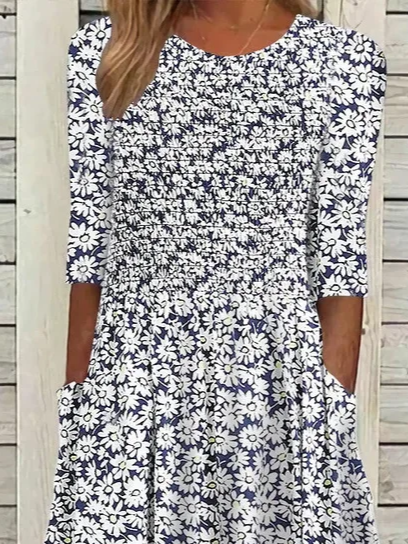 Women's Short Sleeve Summer As Picture Floral Printing Crew Neck Daily Going Out Casual Maxi H-Line Shift Dress Dress