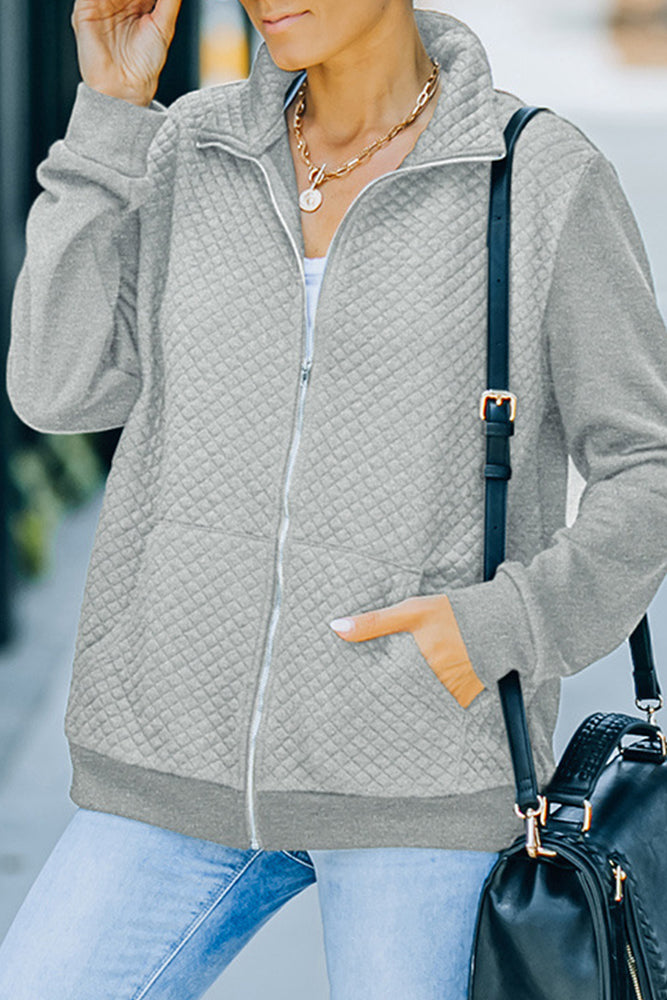 Zipper Turn Down Collar Pockets Long Sleeve Winter Coat Women