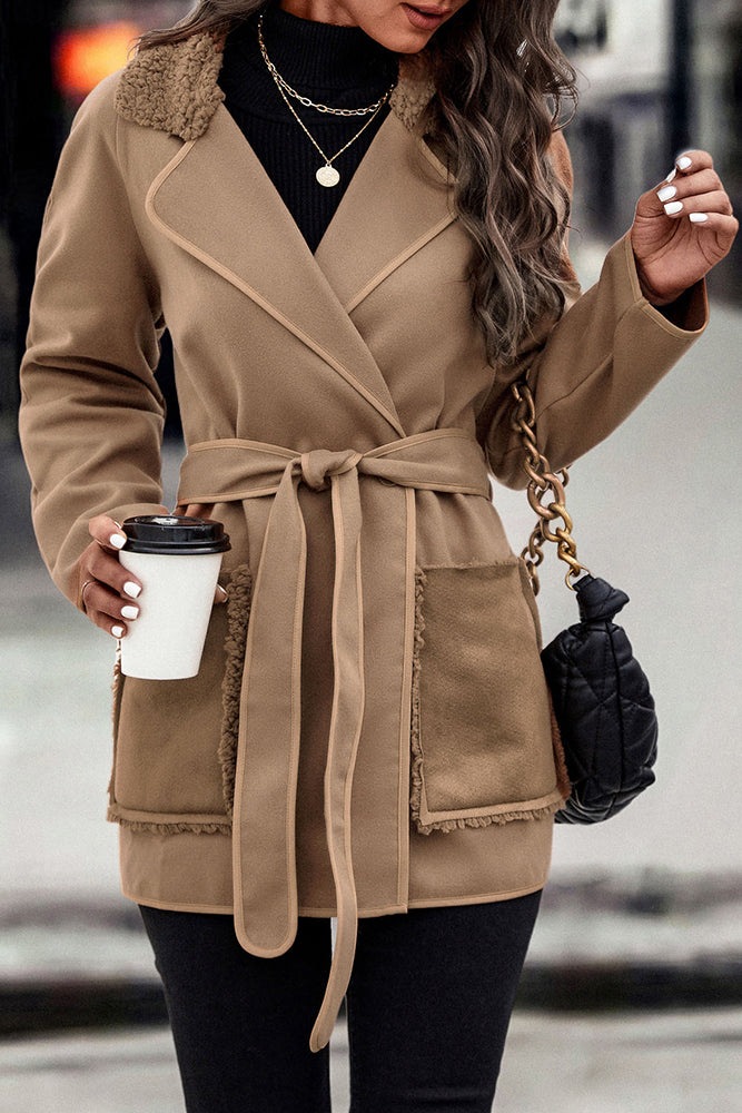 Khaki Lapel Fluffy Coat