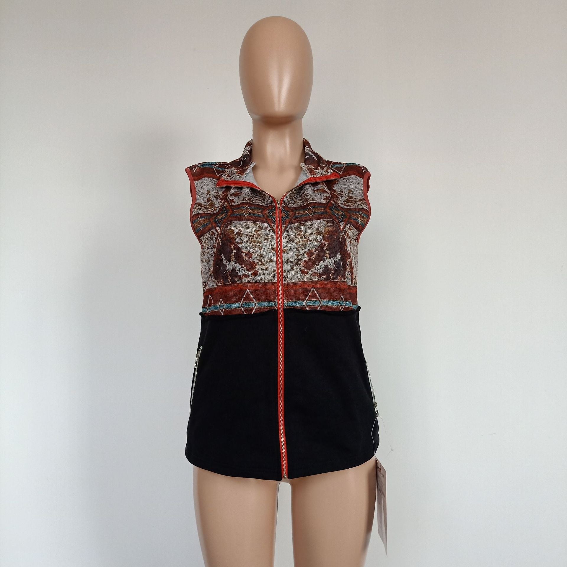 Autumn Outfits Aztec Zipper Pocket Vest Coat