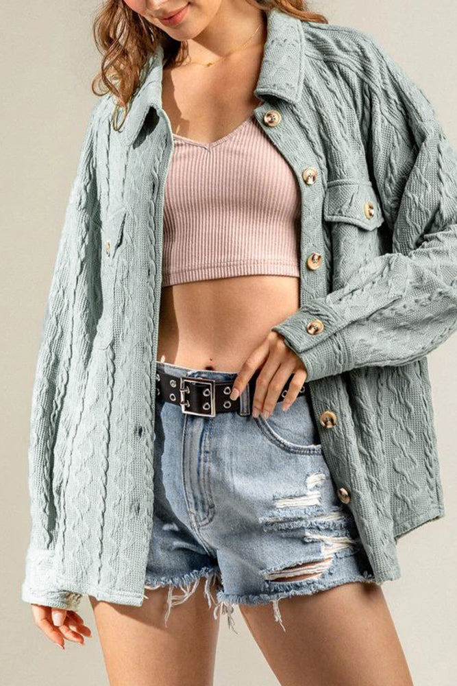 Plain Button Up Cable Knit Coat with Winter Outfits Pockets