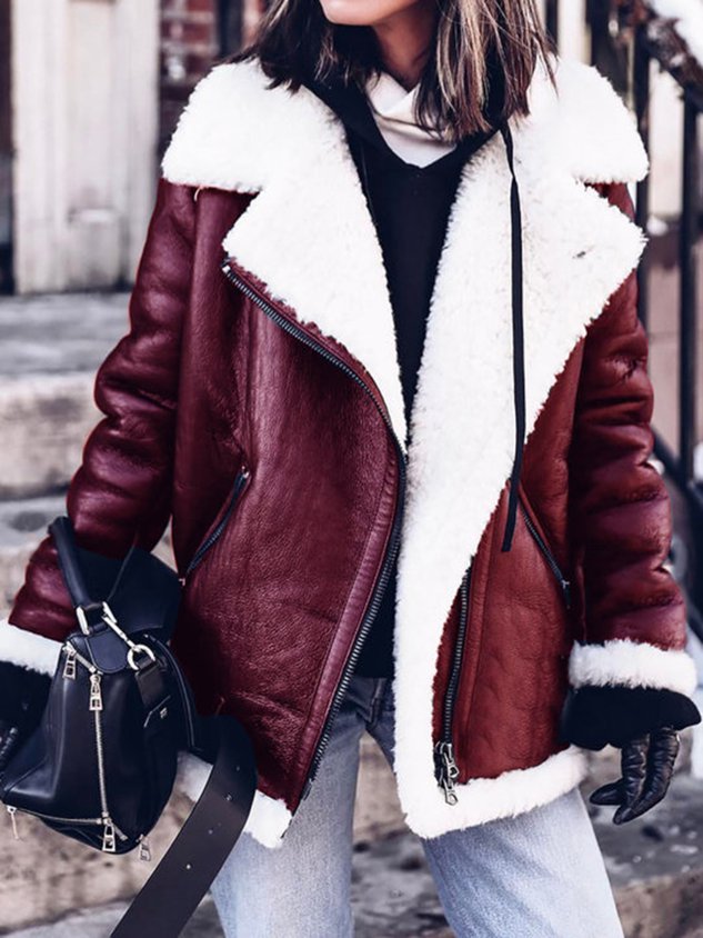 Furry Buckle Lapel Collar Faux Fur Jacket Warm Coat Jacket