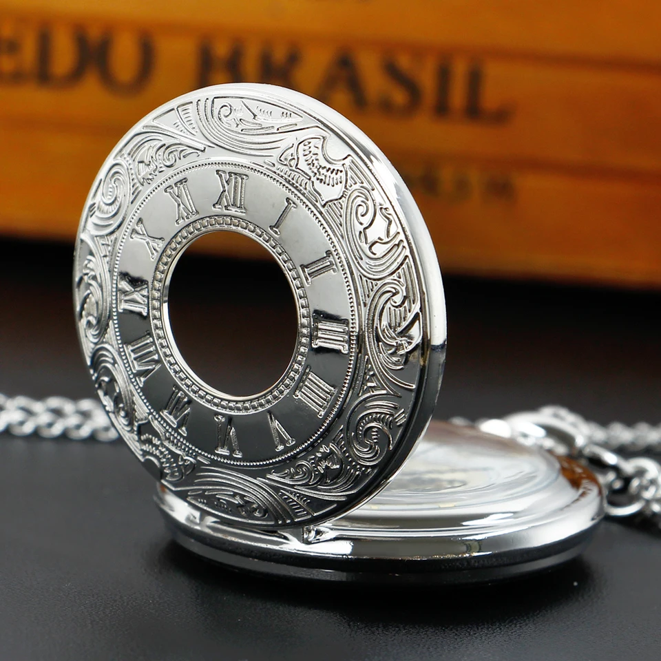 Silver Vintage Wholesale Pocket Watch Quartz Pendant with Chain Clock