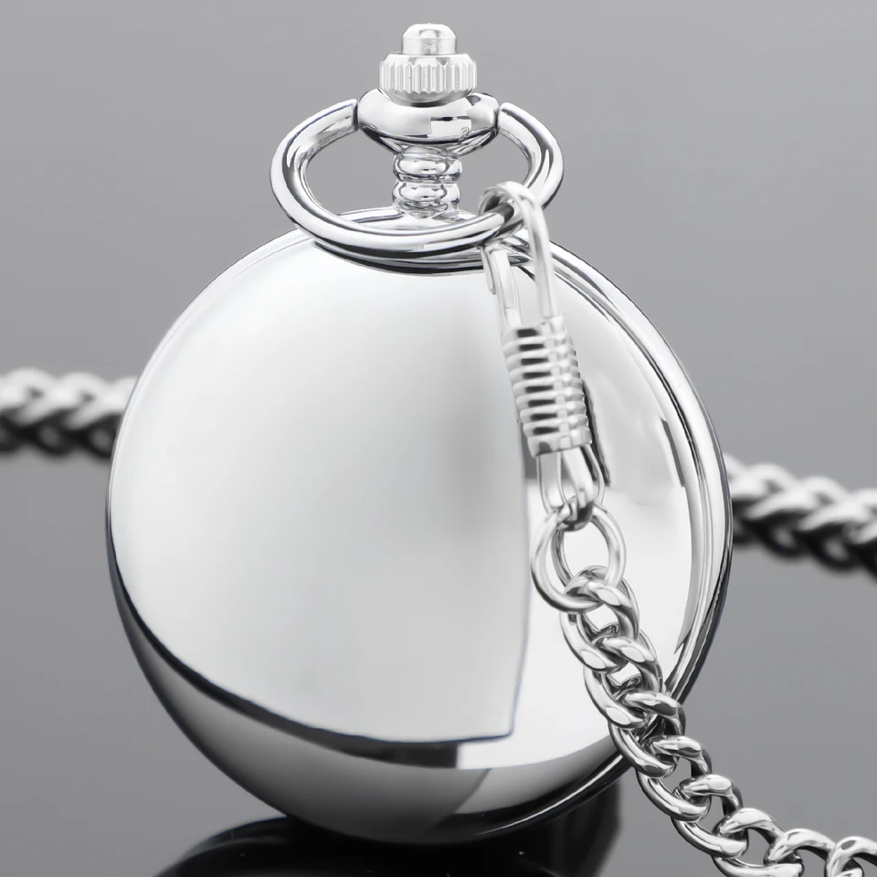 Silver Smooth Steel Polish Business Quartz Pocket Watch Roman Numerals
