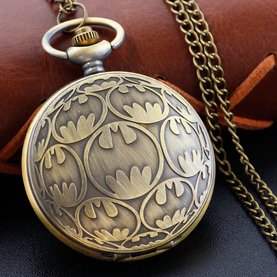 Carved Steampunk Quartz Pocket Watch Bronze Vintage Chain Pendant