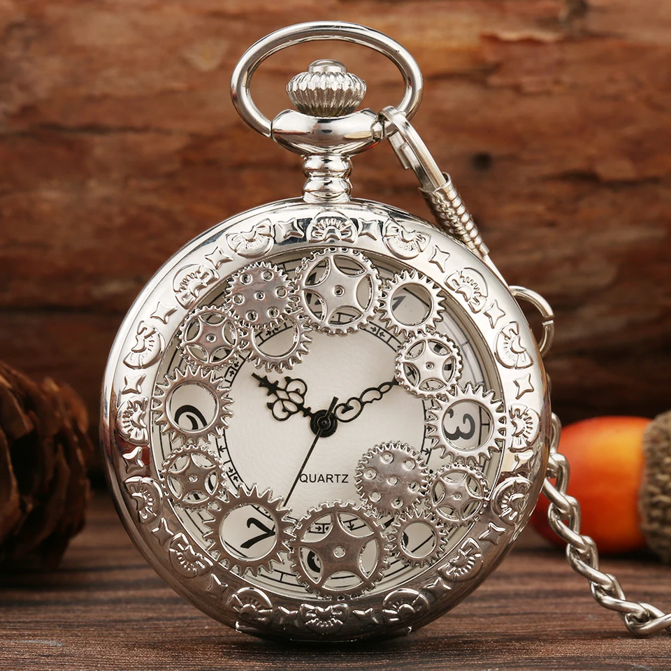 Vintage Steampunk Hollow Gear Design Quartz Pocket Watch Pocket