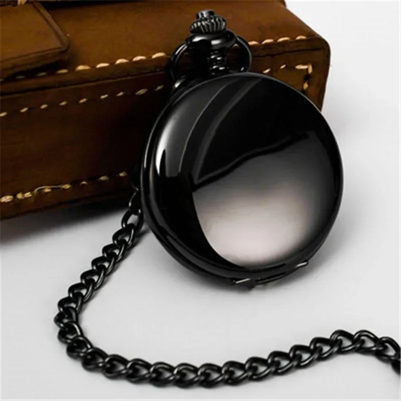 Retro Smooth Men Black Pocket Watch High Quality Polish Quartz Pocket Fob Watches
