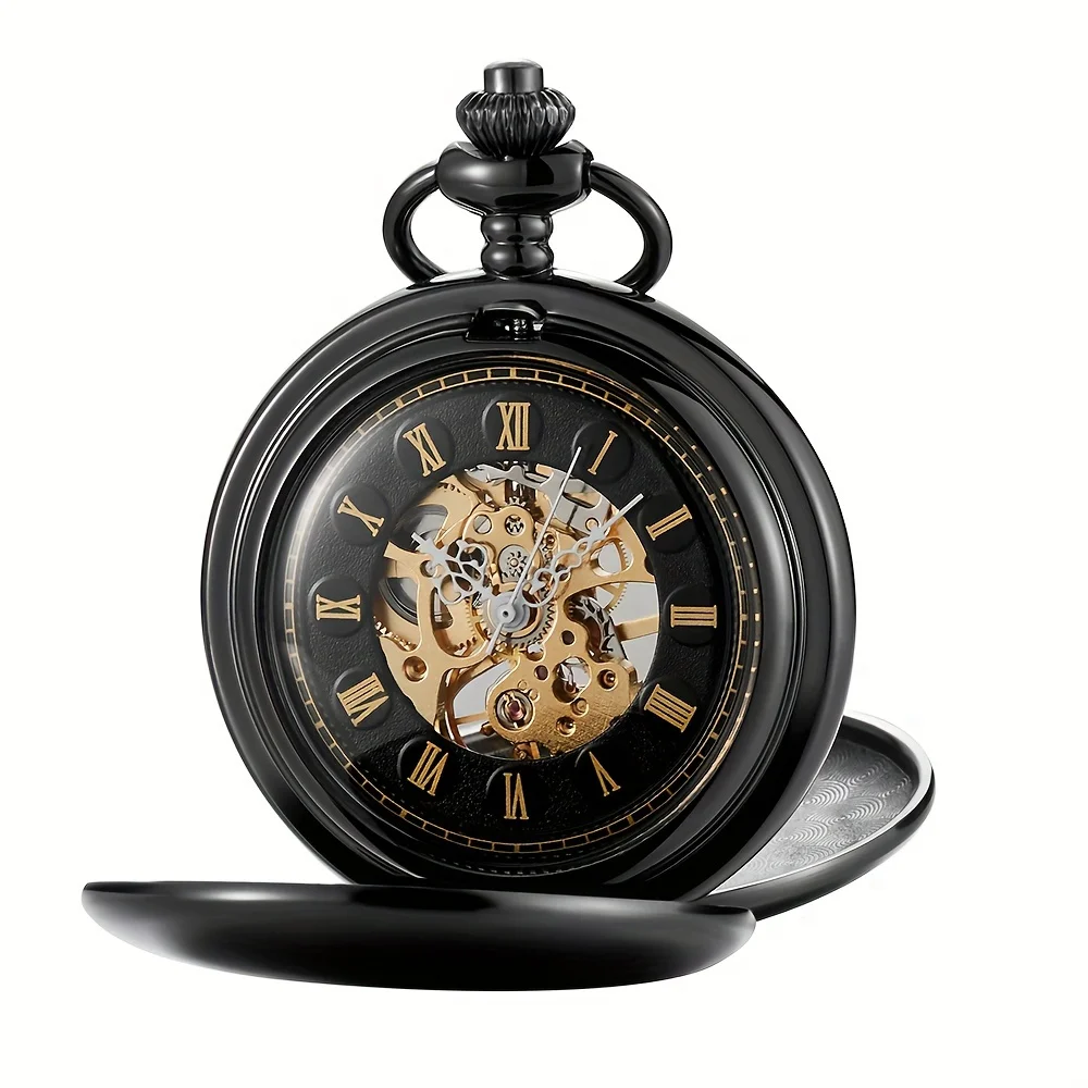 Classic double hand winding mechanical pocket watch smooth surface