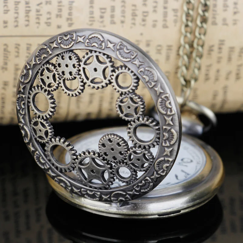 Steampunk Quartz Pocket Watch Necklace Gear Style Pendant Watch