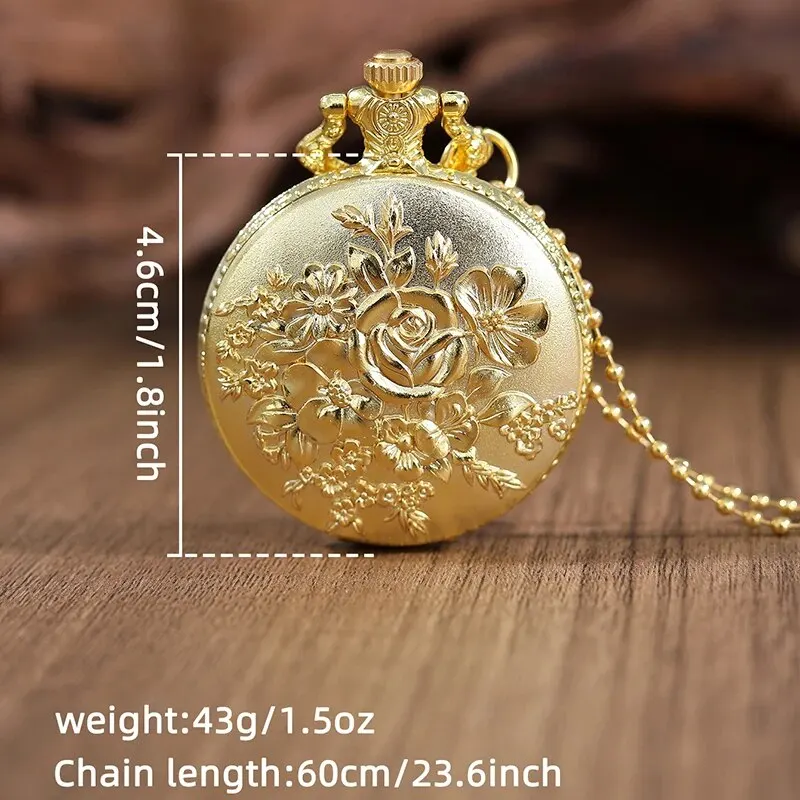Gold Flower Quartz Pocket Double-sided Printing Design Pendant Watch