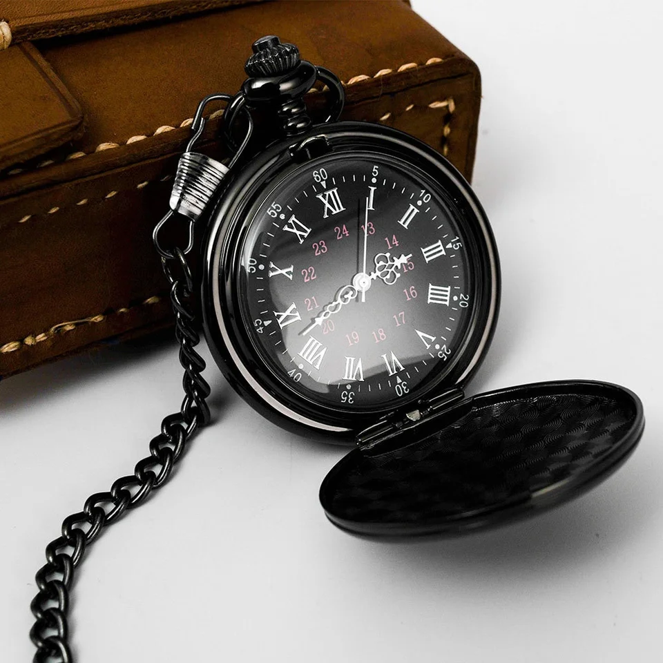 Fashion Chain Smooth Steel Quartz Pocket Watch Vintage Dial Pendant