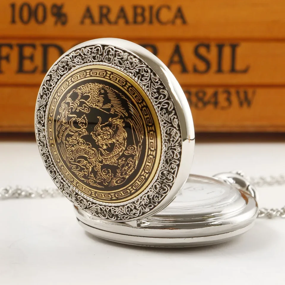 Classic Vintage Steampunk Quartz Pocket Watch with Necklace Chain