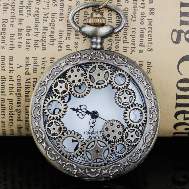 Steampunk Quartz Pocket Watch Necklace Gear Style Pendant Watch