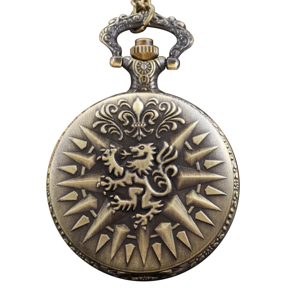Bronze Sun Lion Totem Men's Quartz Pocket Watch Vintage Fashion Best