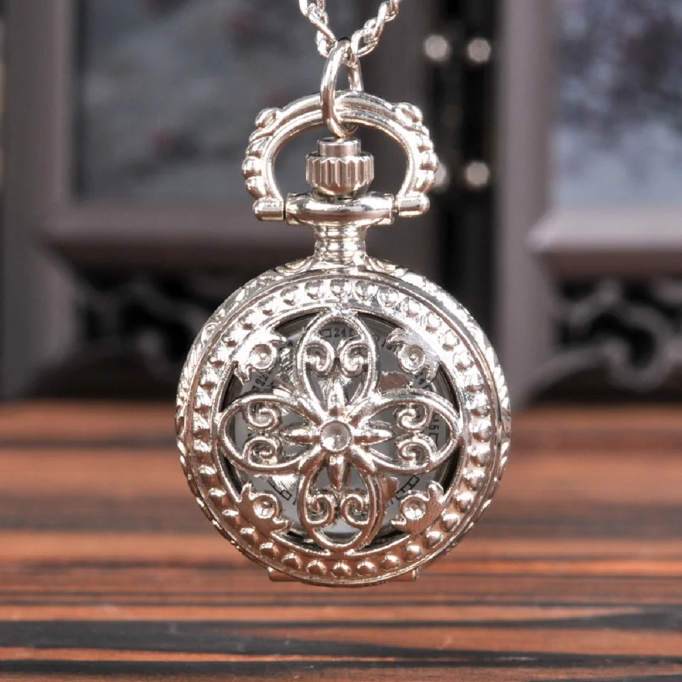 Fashion Flower Shaped Hollow Pocket Watch Vintage Quartz Pocket Watch