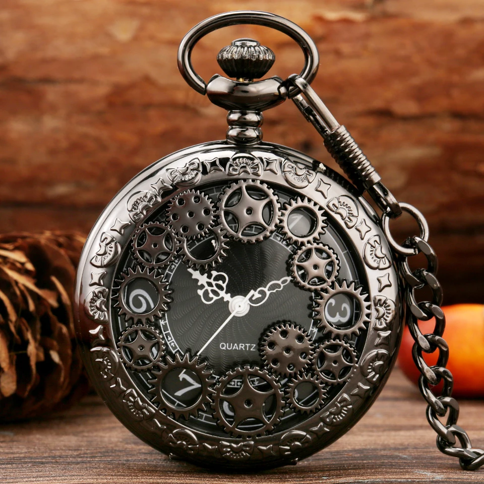 Vintage Steampunk Hollow Gear Design Quartz Pocket Watch Pocket