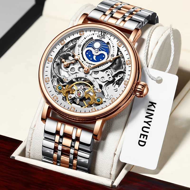 Men's Watch Stainless Steel Tourbillon Automatic Hollow Mechanical Watch Calendar Week Watch Male