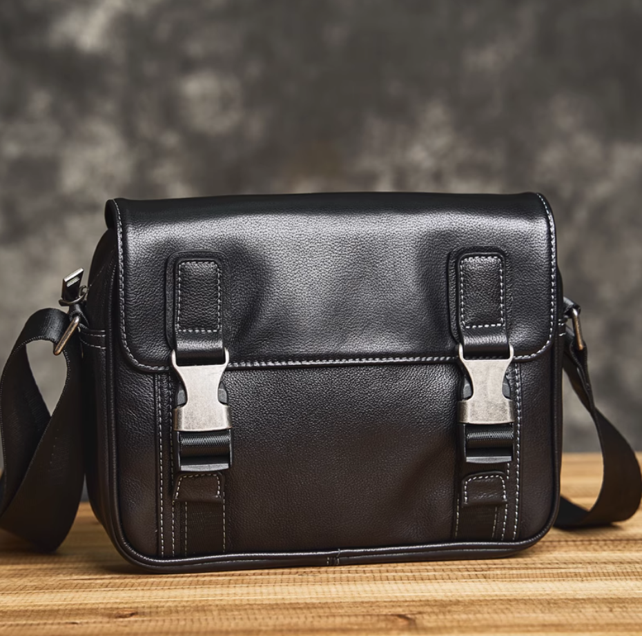 Men's Leather Crossbody Bag Cowhide Classic Premium Feeling Shoulder Bag Soft Leather Commuter Casual Crossbody Bag