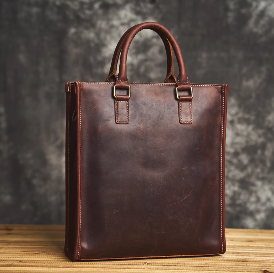 Men's cowhide senior sense of briefcase leather casual business commuting handbag large capacity computer bag file bag