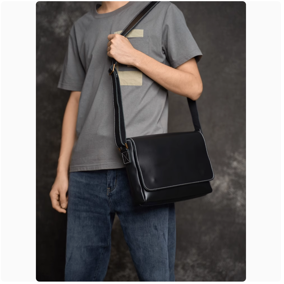 Original Crazy Horse Leather Men's Shoulder Bag Cowhide Crossbody Leisure Vintage Handmade Genuine Leather Horizontal Crossbody Bag