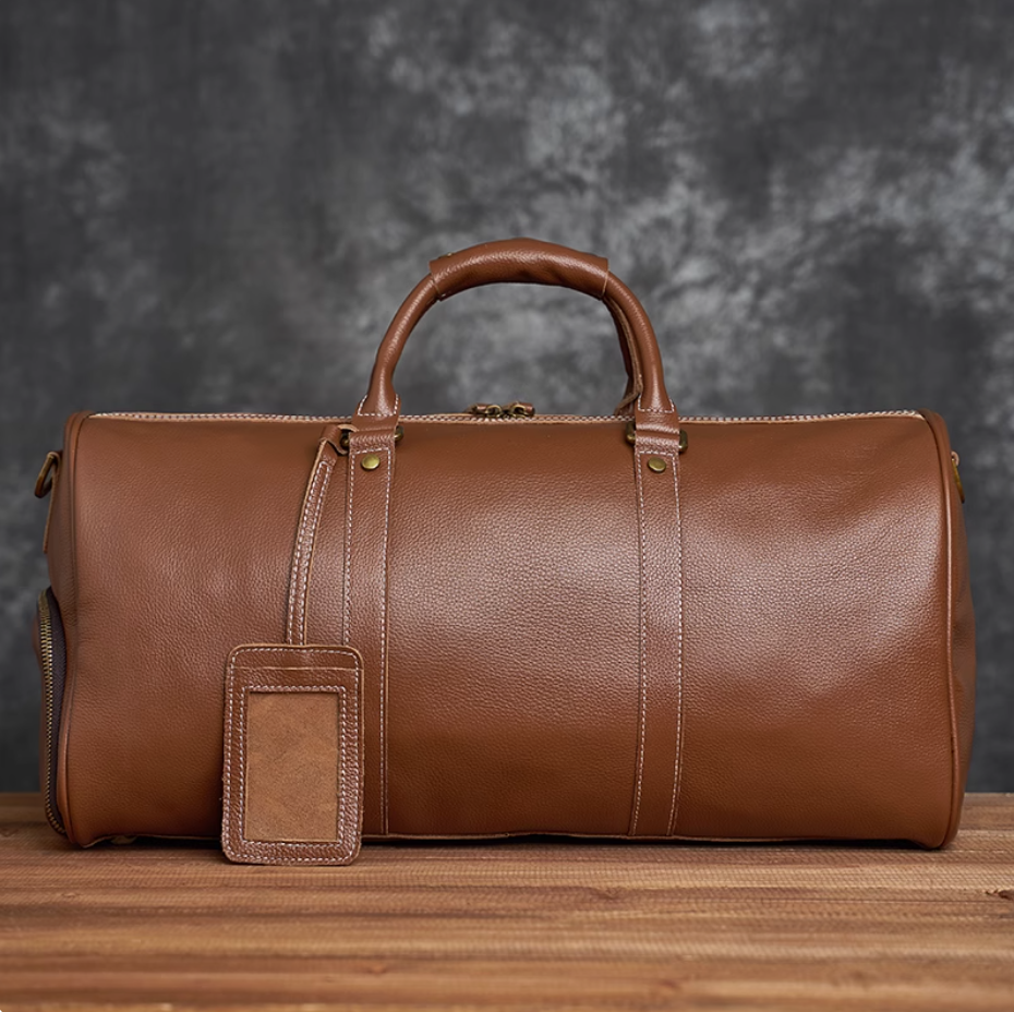 New men's handbag large capacity leather luggage bag cowhide short trip bag shoulder crossbody bag