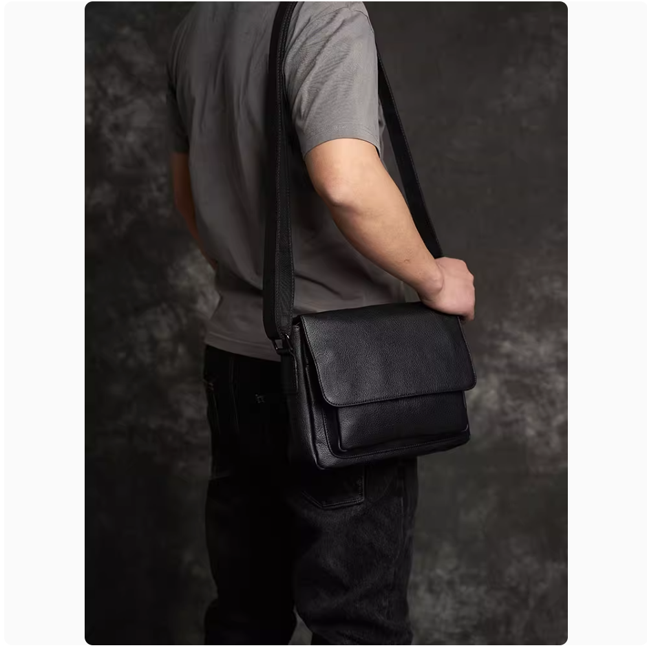 Original handmade leather shoulder bag men's simple crossbody bag cowhide small square bag retro cowhide bag
