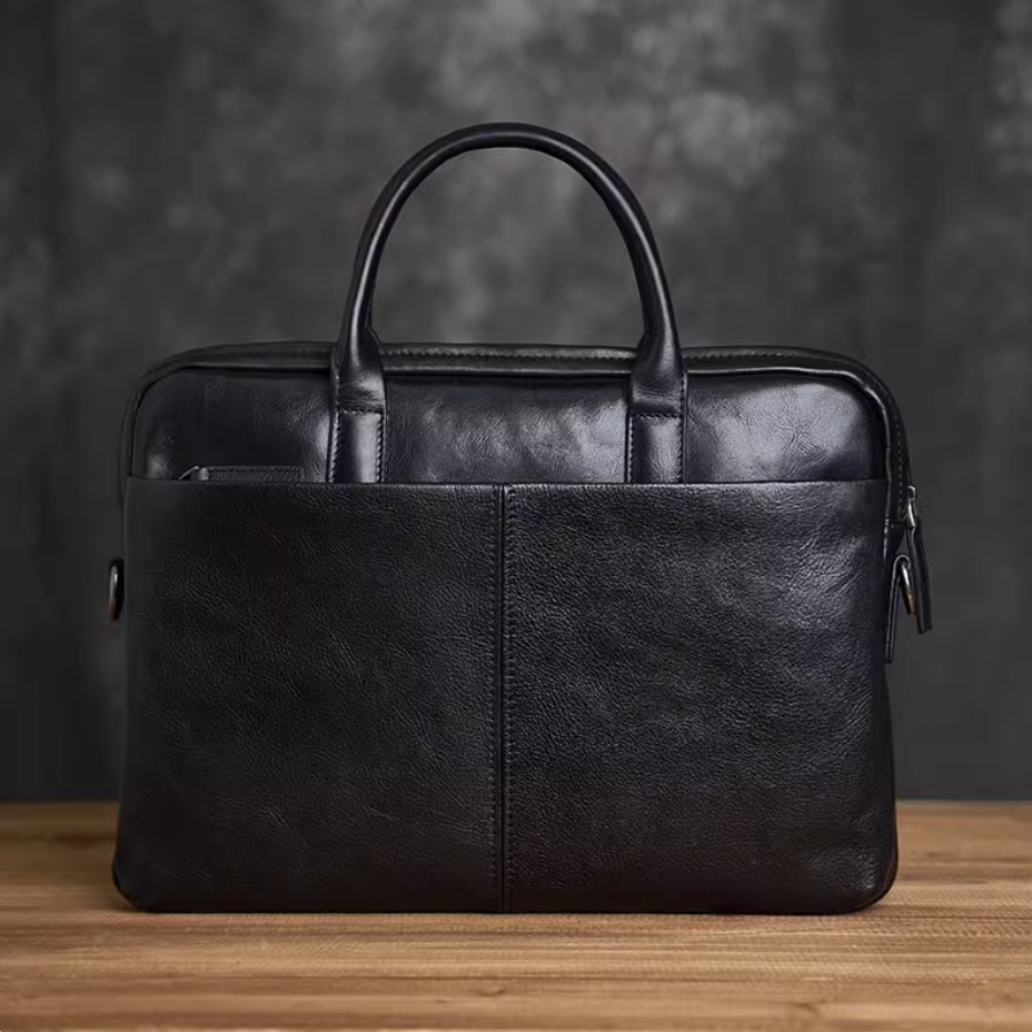 Men's retro leather handbag horizontal briefcase handmade cowhide business casual laptop bag shoulder