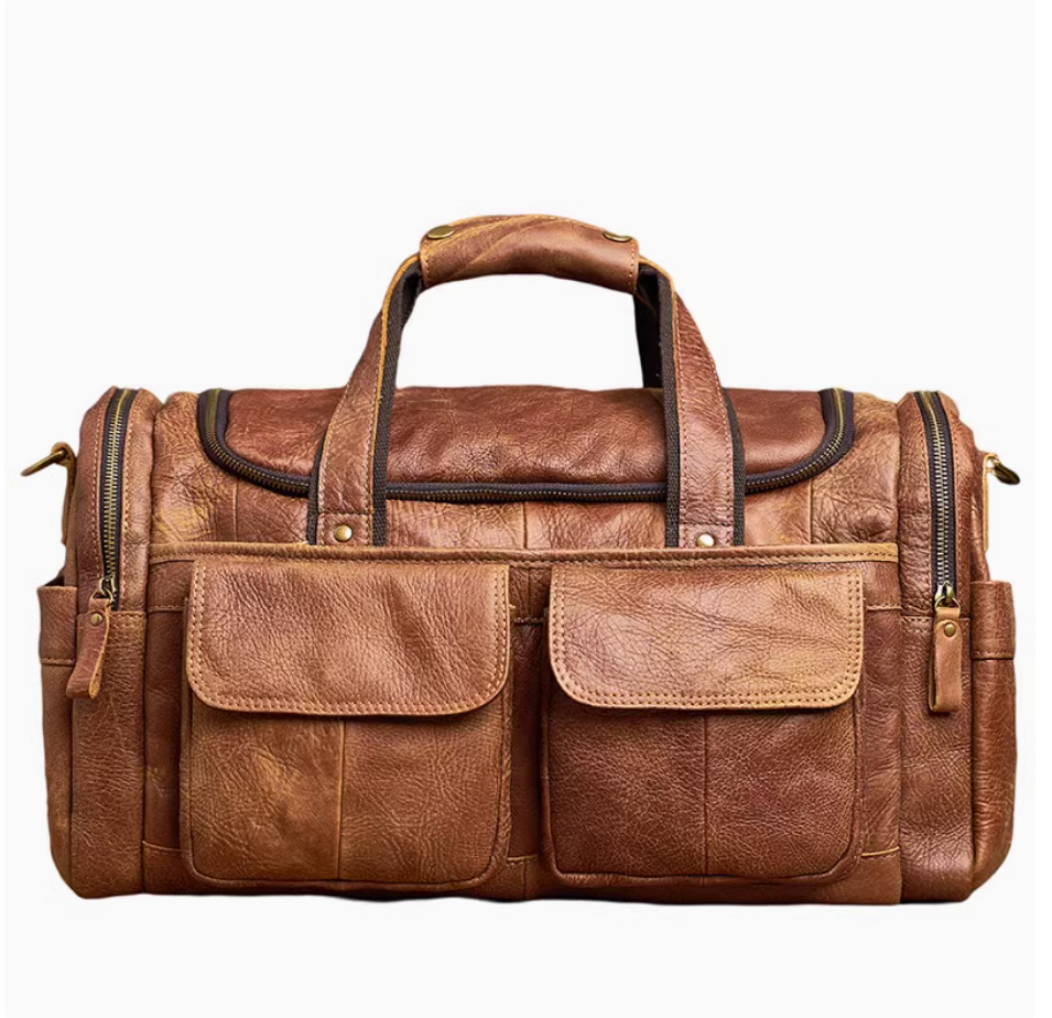 New men's leather retro luggage bag large capacity cowhide short trip bag fashion leisure crossbody bag