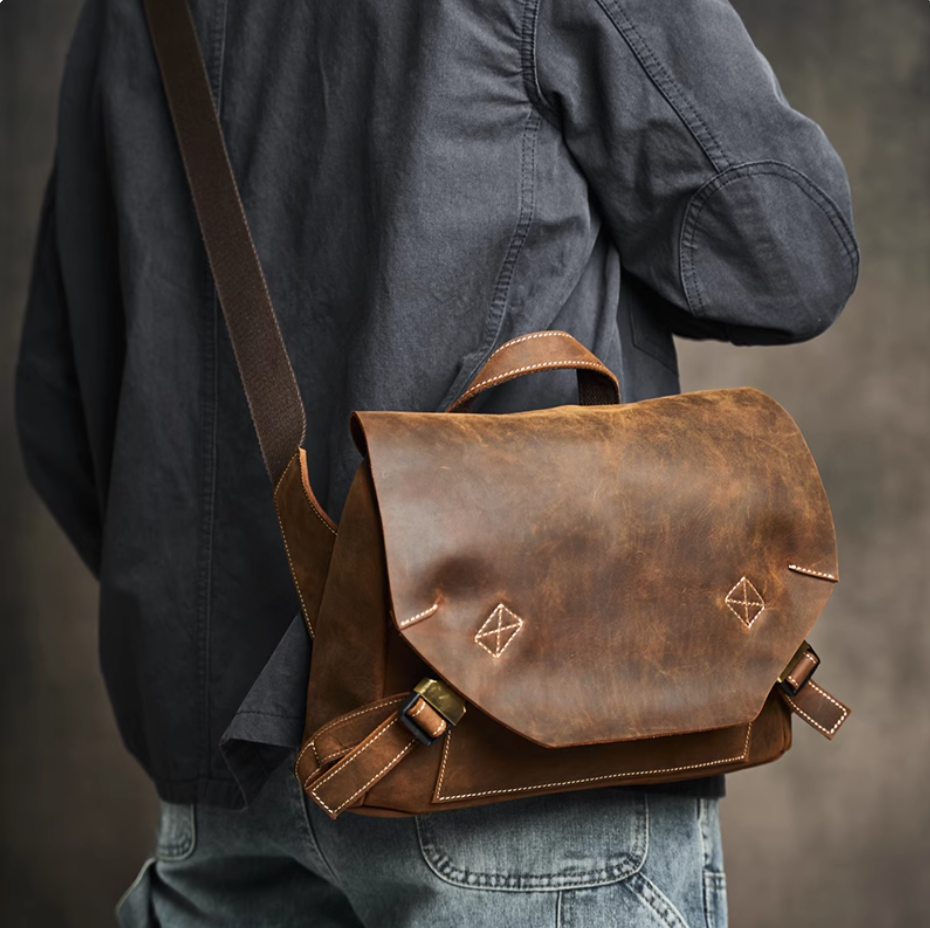 Cowhide Crossbody Men's Shoulder Bag Genuine Messenger Bag Leisure Vintage Backpack Handbag Briefcase Locomotive Bag