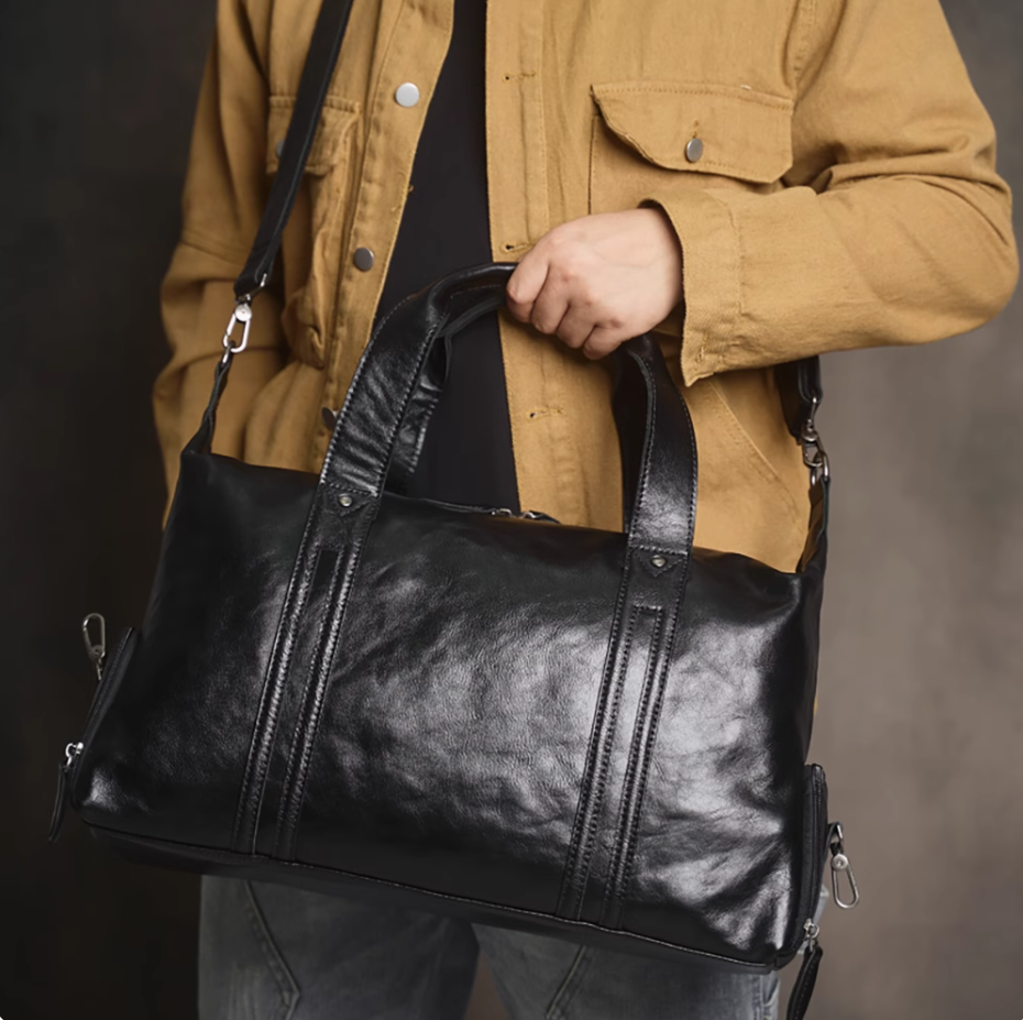 Men's leather travel bag large capacity handbag short trip travel luggage bag leisure shoulder crossbody tide
