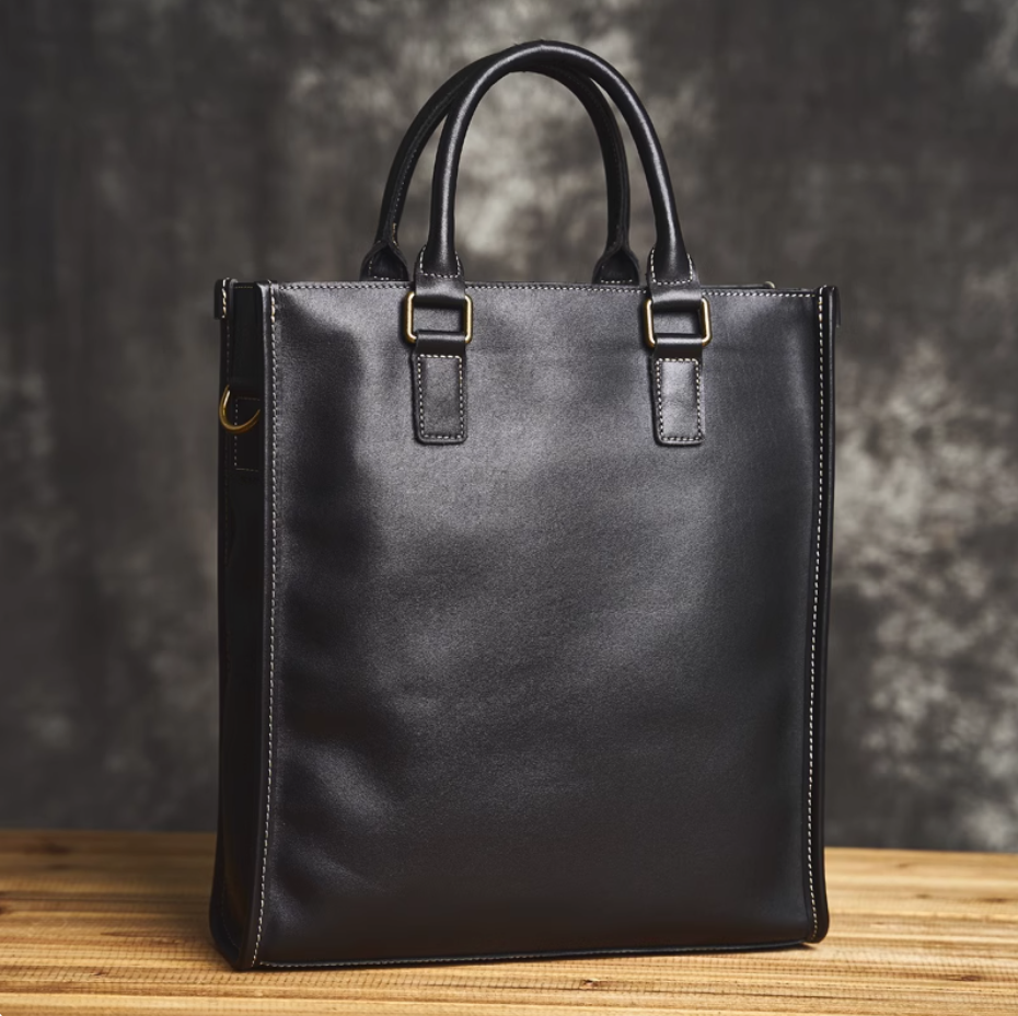 Men's cowhide senior sense of briefcase leather casual business commuting handbag large capacity computer bag file bag