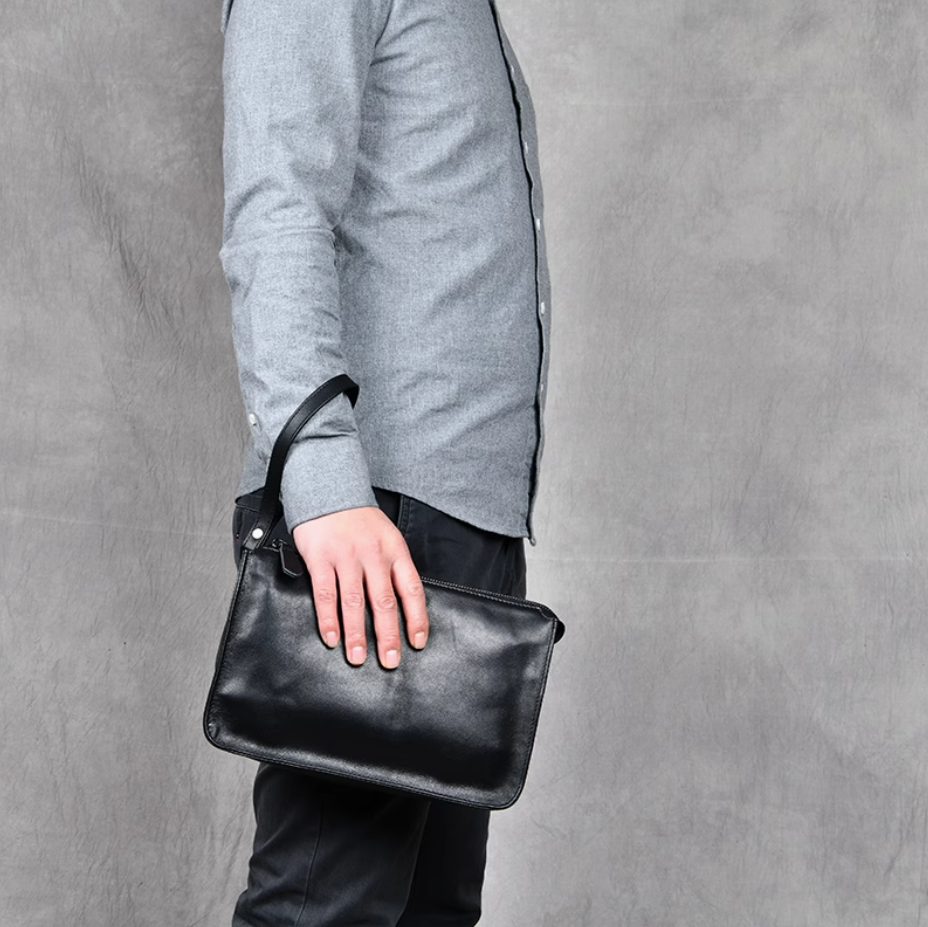 Men's handbag cowhide clip bag leather envelope bag mobile phone large-capacity leisure handbag soft leather clutch bag