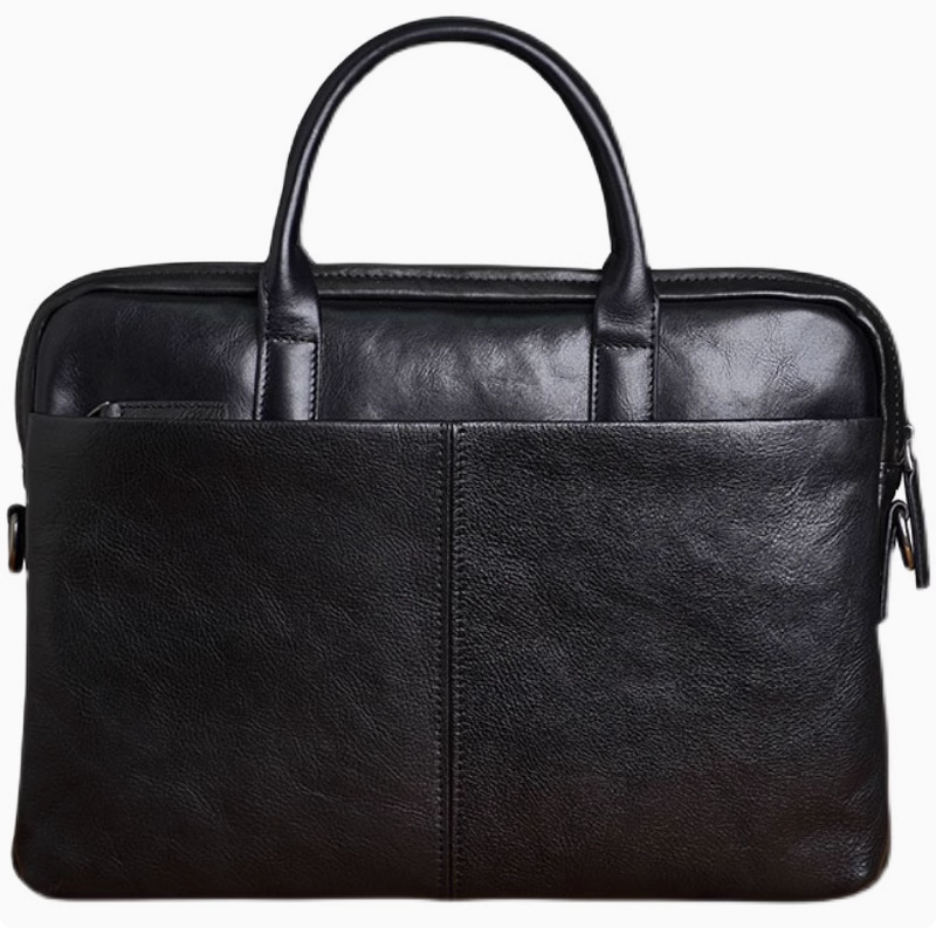 Men's retro leather handbag horizontal briefcase handmade cowhide business casual laptop bag shoulder