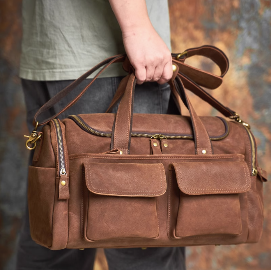 New men's leather retro luggage bag large capacity cowhide short trip bag fashion leisure crossbody bag