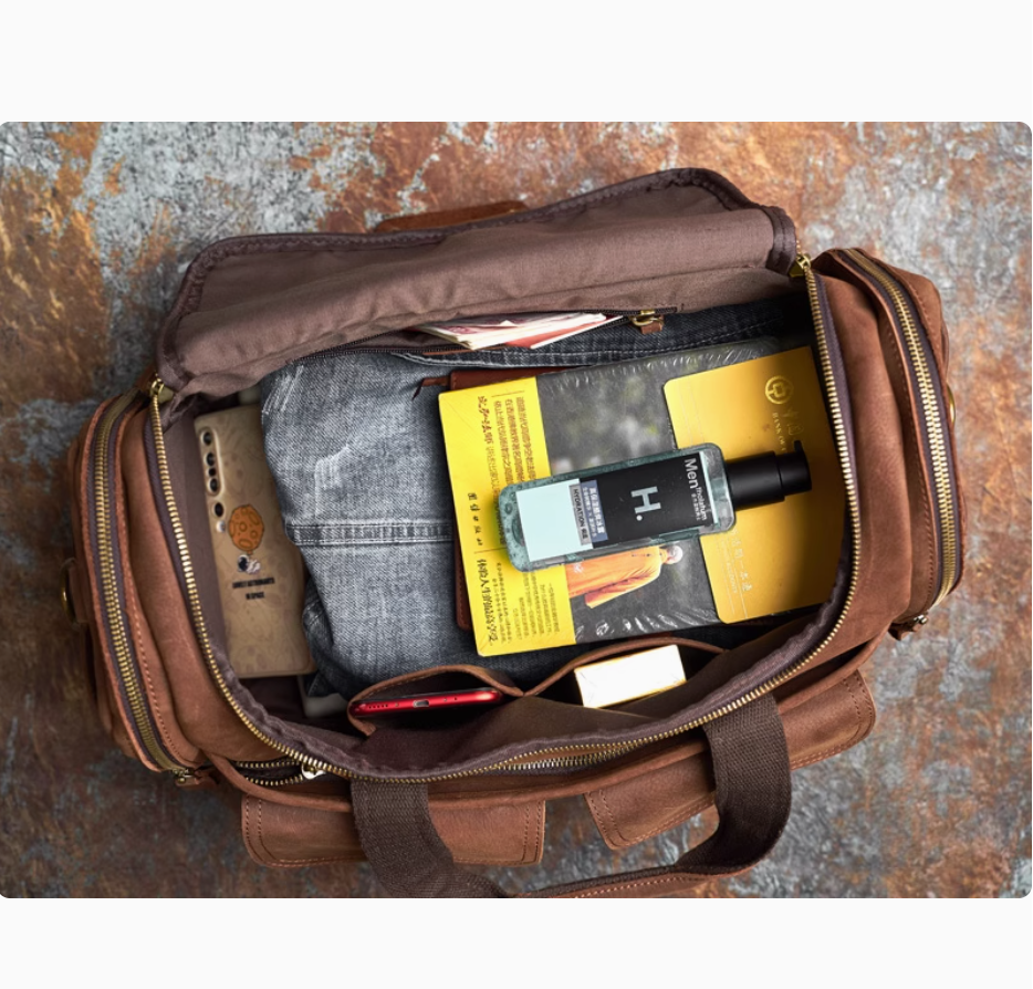 New men's leather retro luggage bag large capacity cowhide short trip bag fashion leisure crossbody bag