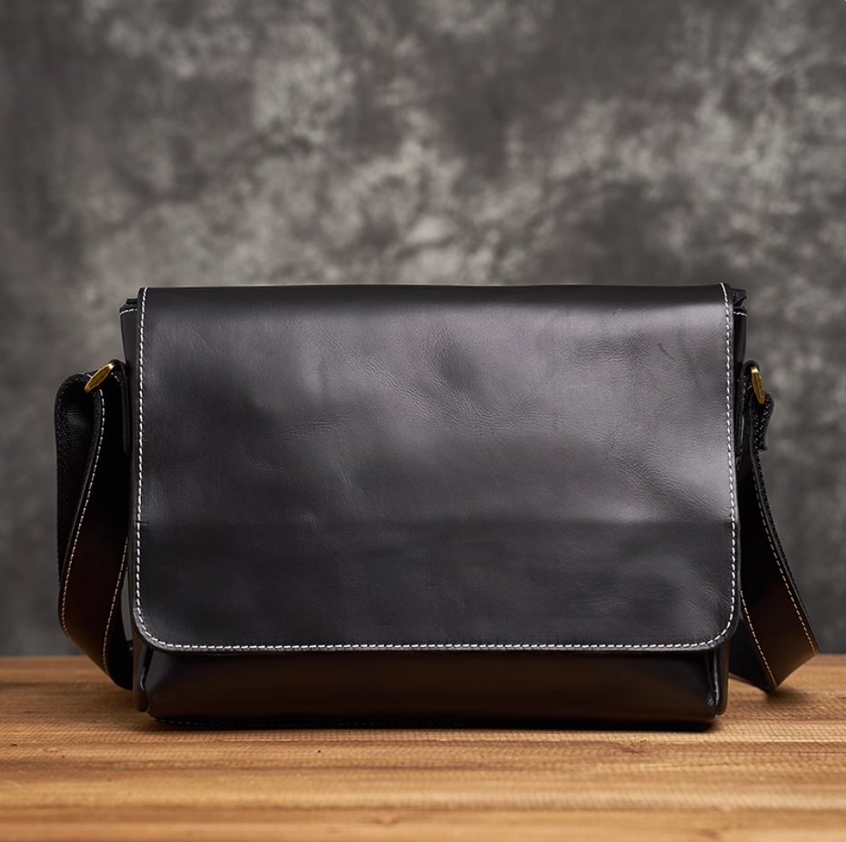 Original Crazy Horse Leather Men's Shoulder Bag Cowhide Crossbody Leisure Vintage Handmade Genuine Leather Horizontal Crossbody Bag