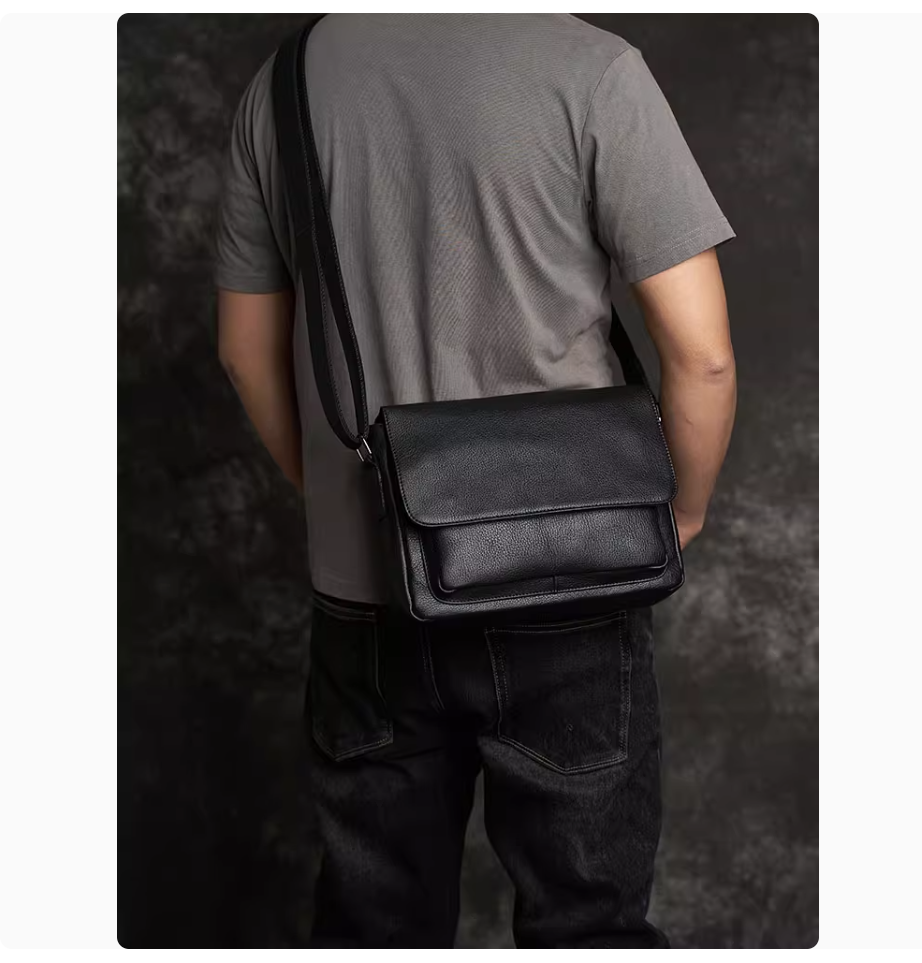 Original handmade leather shoulder bag men's simple crossbody bag cowhide small square bag retro cowhide bag