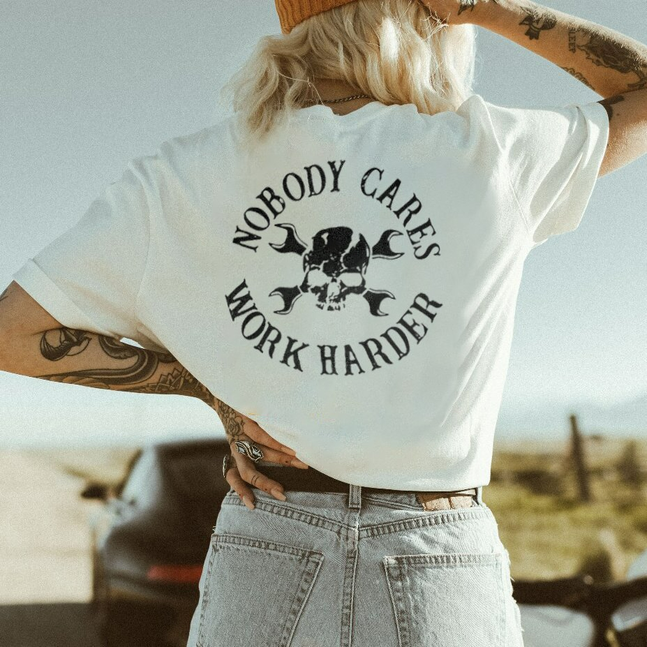 Casual nobody cares work harder printed short-sleeved  T-shirt