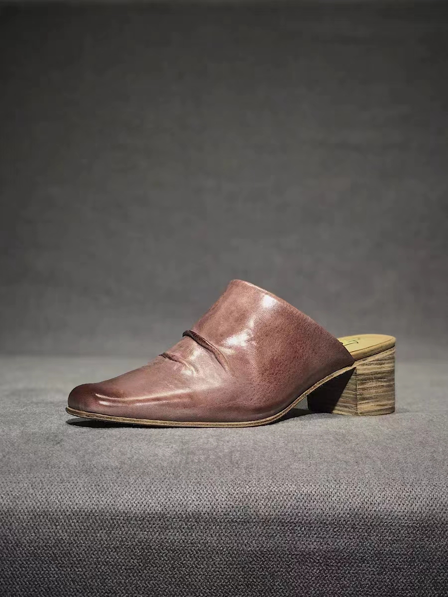 Women's retro chunky heel slippers