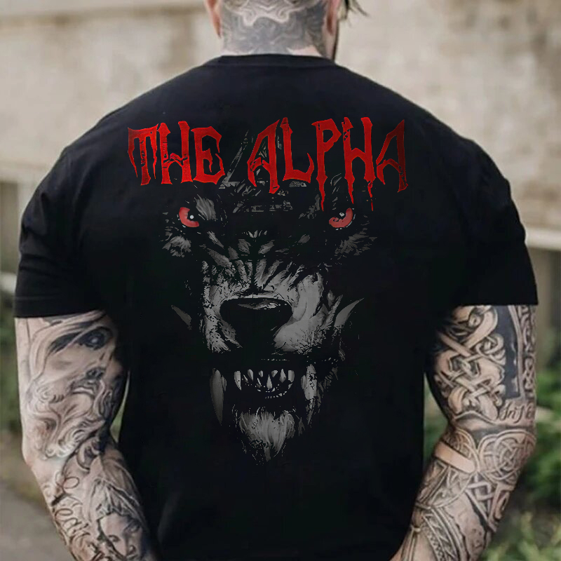 Fashion letter wolf head print casual men's short-sleeved T-shirt