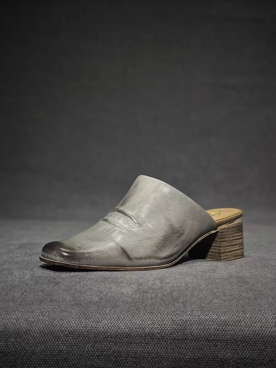 Women's retro chunky heel slippers