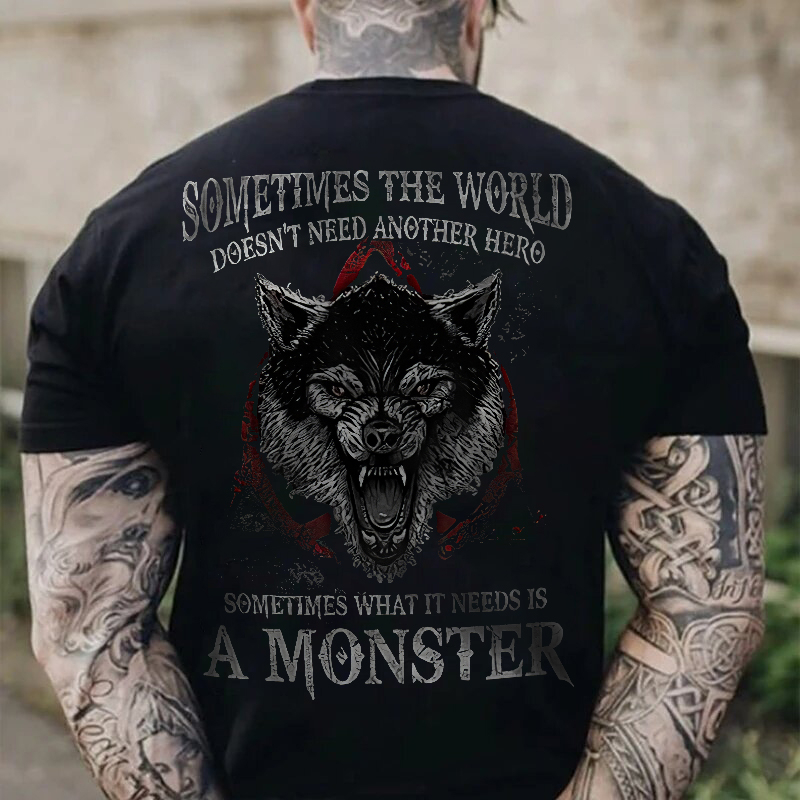 Fashion wolf print casual men's short-sleeved T-shirt